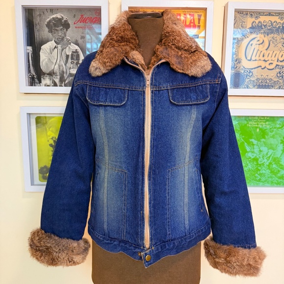 Vintage 90s Fur Denim Jacket 🤎 - Picture 4 of 16